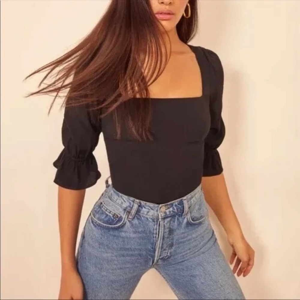 Reformation Black Puff Sleeve top